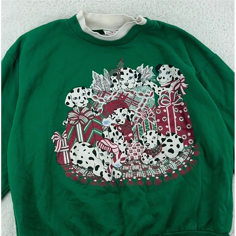 vtg DALMATIAN PUPPY DOG CHRISTMAS DOUBLE NECK NUTCRACKER SWEATSHIRT‎ L grandma